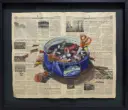 Sewing Memories - Original Acrylic Painting by Darine Semaan on Vintage Newspaper