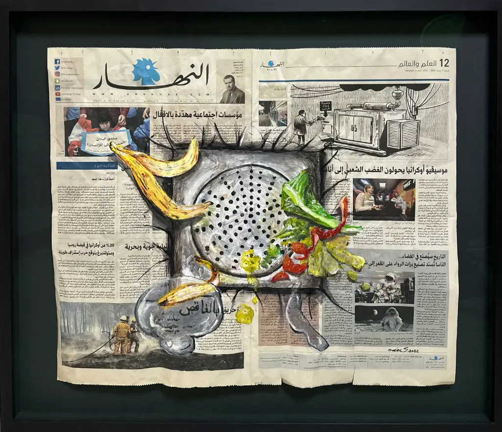 Chaos Garbage - Original Acrylic Painting on Newspaper by Darine Semaan | Contemporary Collectible Art