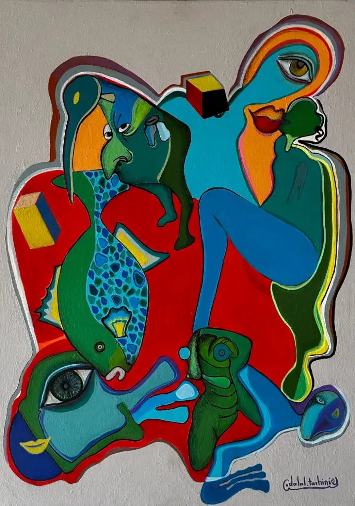 Dialogue of Beings - Conceptual Acrylic Artwork Exploring Human and Spiritual Connection 