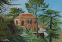 Lebanese Mountain Heritage House Painting by Mohamad Houmani – Traditional Architecture & Nature Landscape (2025)